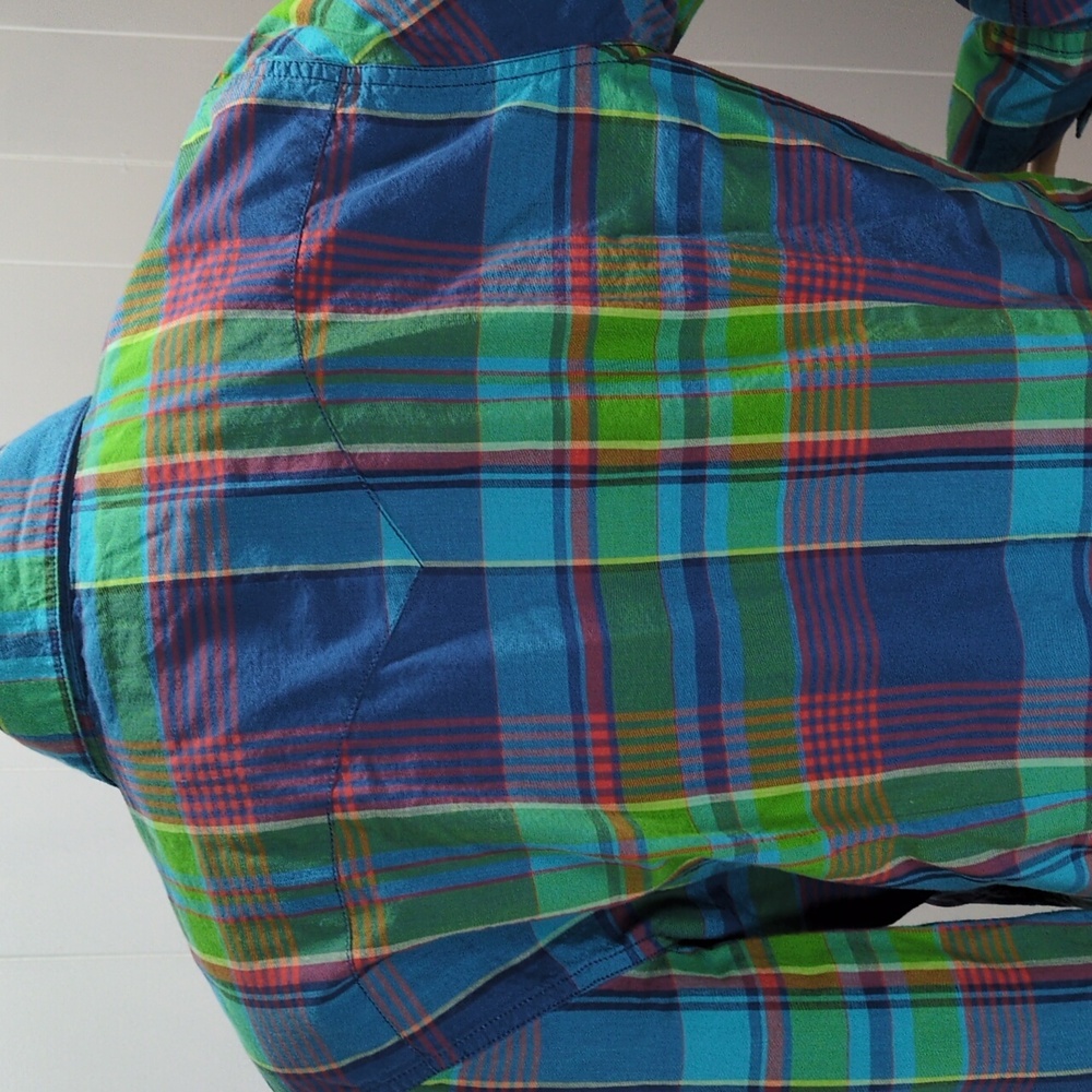 Ralph Lauren Colorful Green & Blue Plaid Snap Button-Up Shirt Large - Picture 7 of 11